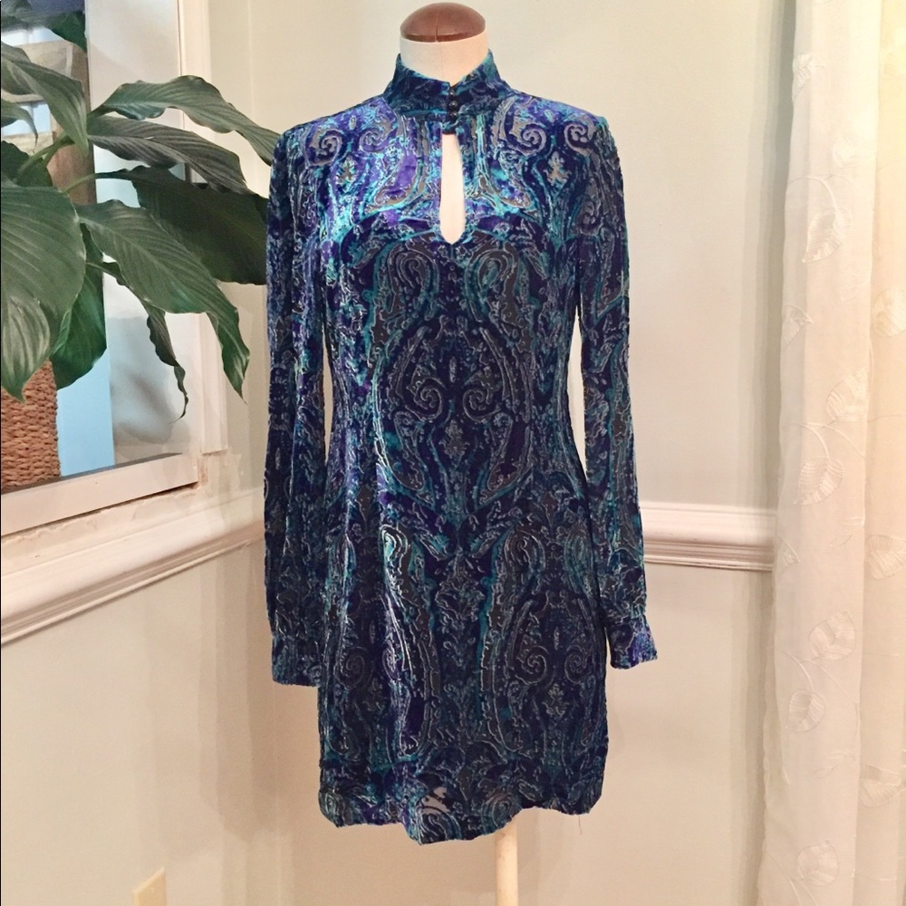 Nanette Lepore Long Sleeve Velvet Paisley Dress